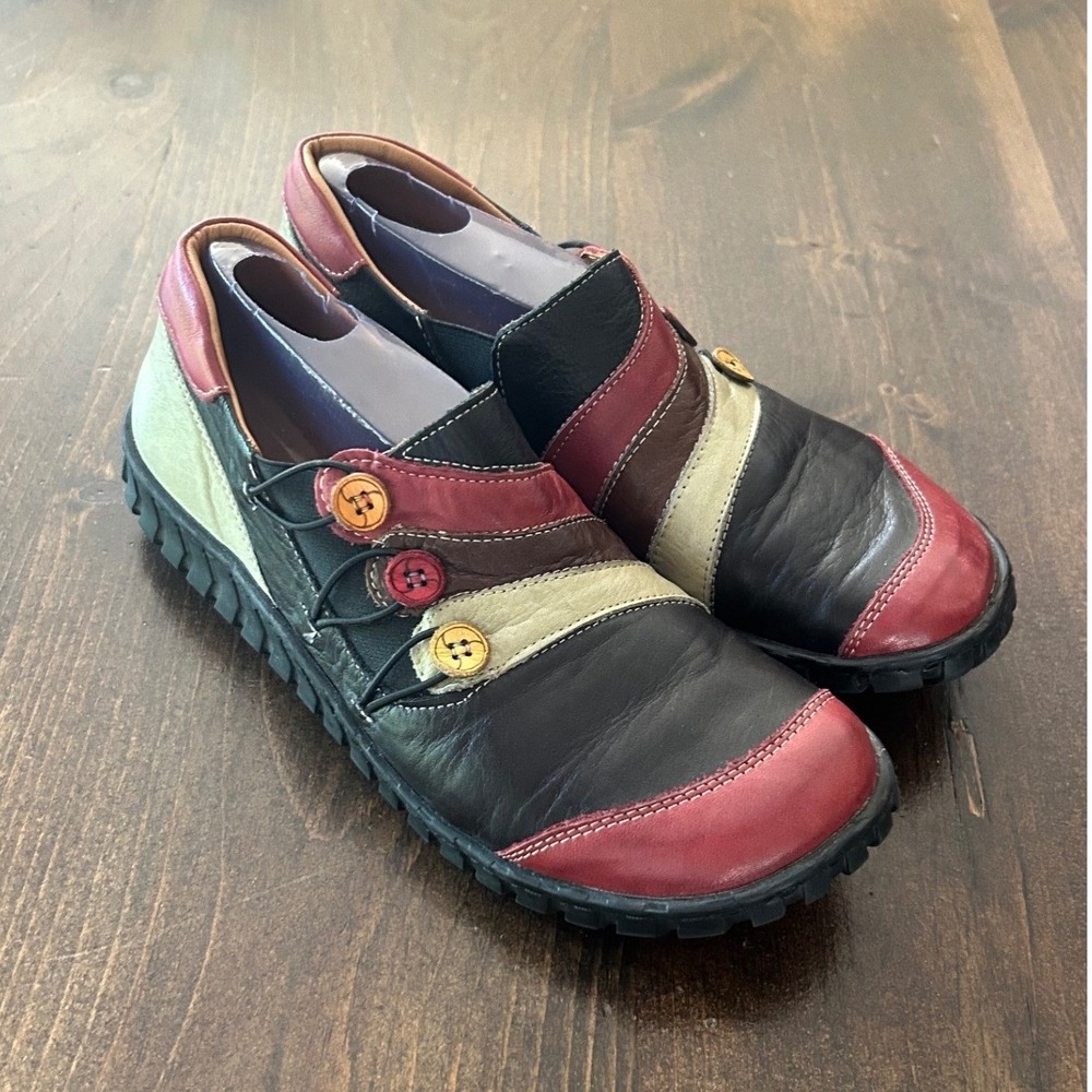 Spring Step Leather Loafers Womens 39 Patchwork Buttons Quirky Artsy Bohemian